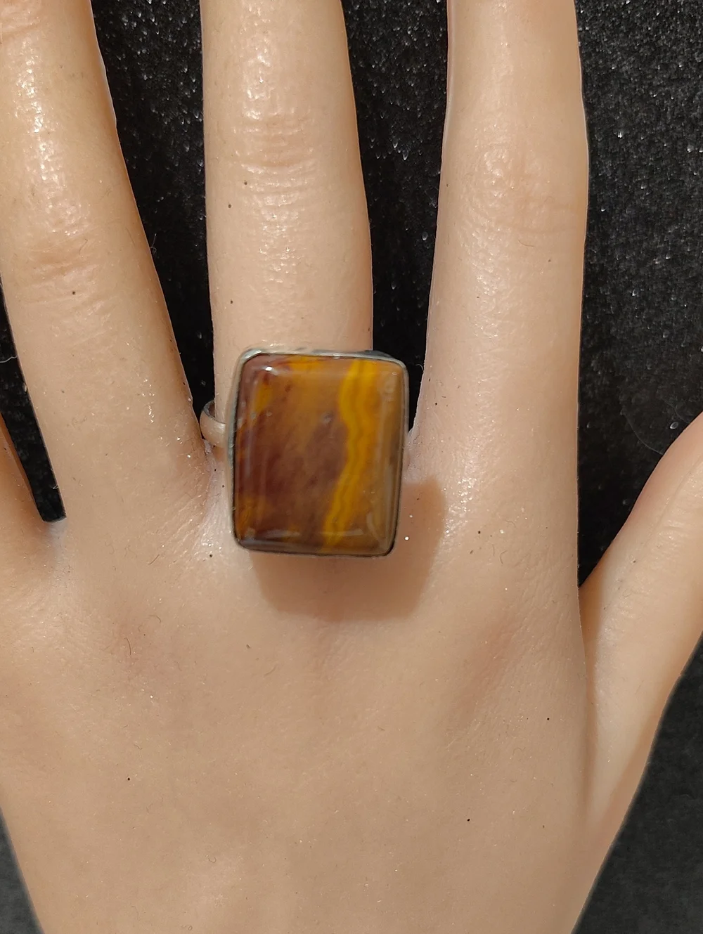 Amber Gemstone Silver Ring - Size 10